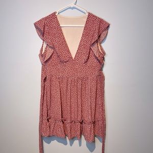 Boho Sleeveless Vneck Polka Dot Mini Dress Womens.  Brick Red. Size …